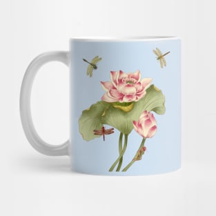 Vintage Lotus Flowers and Dragonflies illustration Mug